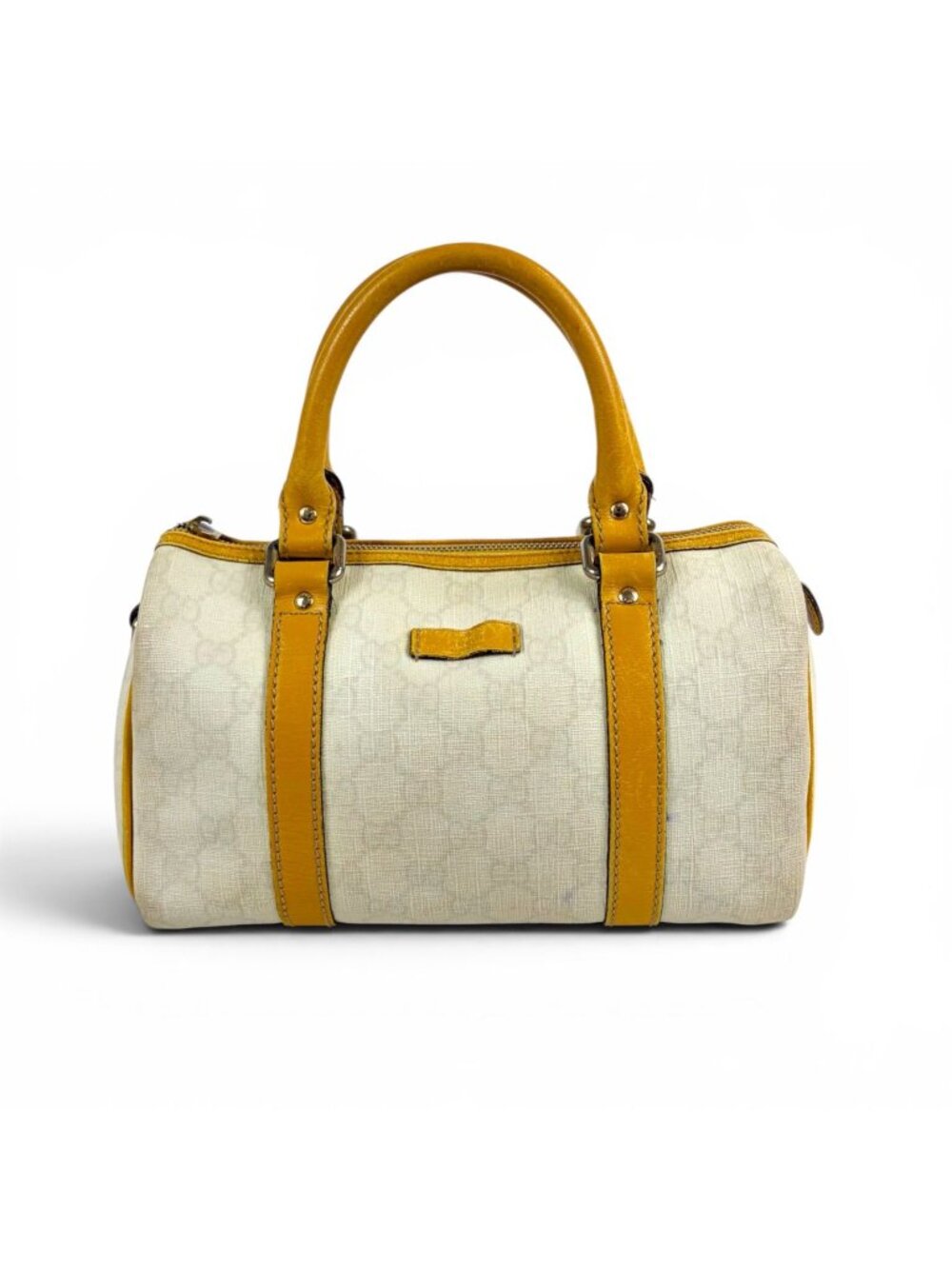 Gucci GG Supreme Mini Boston Bag Pouch Leather White Ivory